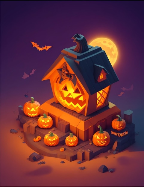 Photo isometric helloween pumpkin in night view