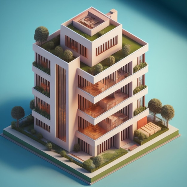 Isometric highrise building created with generative AI