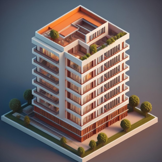 Изометрическое высотное здание, созданное с помощью генеративного искусственного интеллекта