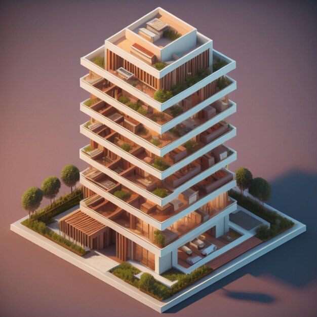 Isometric highrise building created with generative AI