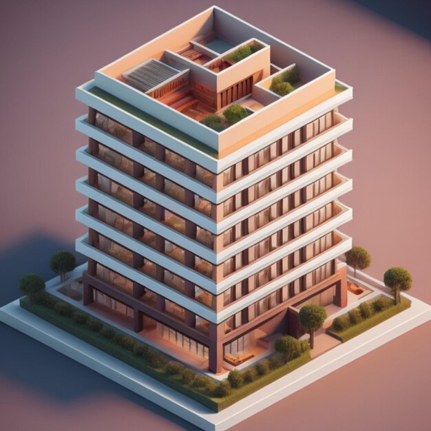 Изометрическое высотное здание, созданное с помощью генеративного искусственного интеллекта