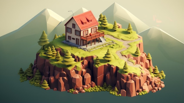 isometric house on the mountain