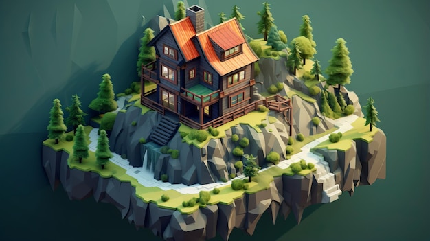 isometric house on the mountain