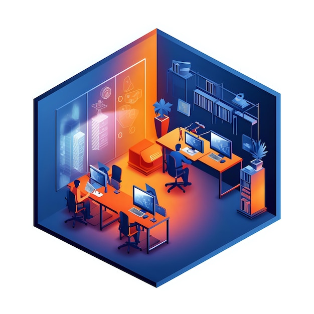 Isometric icon of office space people working Generated by Ai