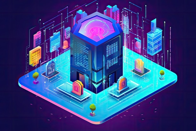 Photo isometric illustration of digital protection