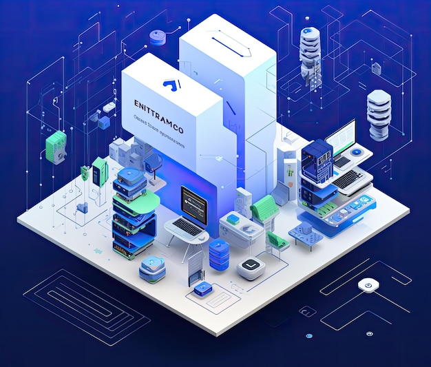 Isometric illustration of technology and monitor components