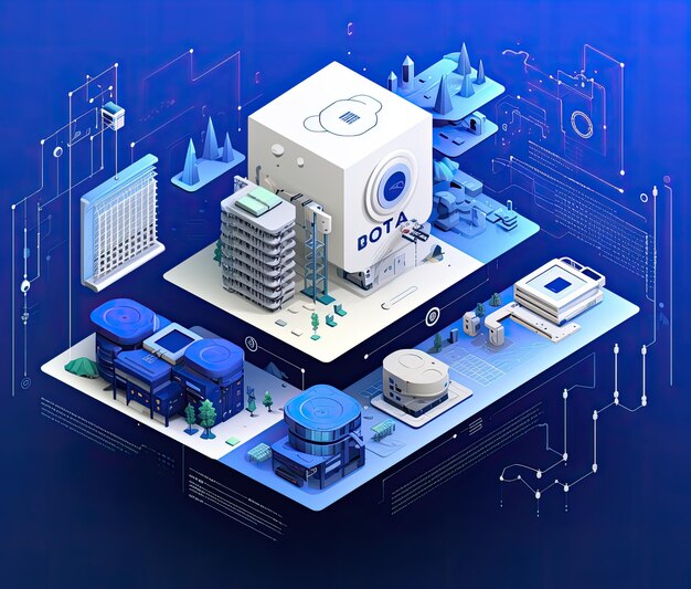 isometric illustration of technology and monitor components