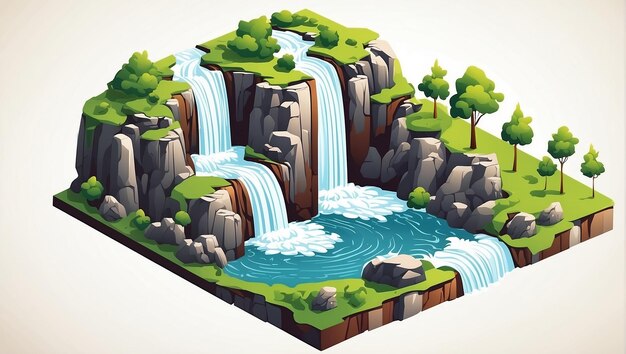 Photo isometric illustration of a waterfall