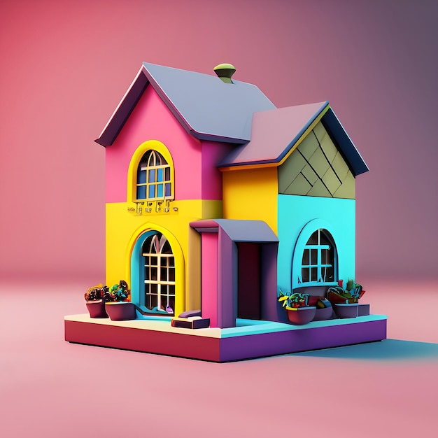 Isometric image of miniature cartoon style house isolated on background