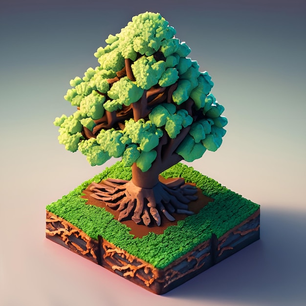 Isometric image of miniature cartoon style tree isolated on the background