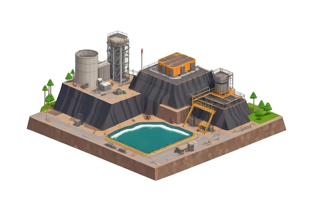 isometric Industrial buildings composition with view of the facilities