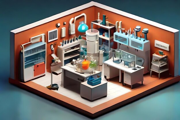 Photo isometric laboratory with equipment inside