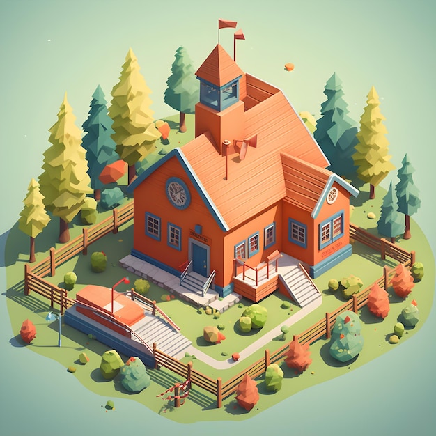 isometric little house cartoon style landscapes Created using generative AI tools