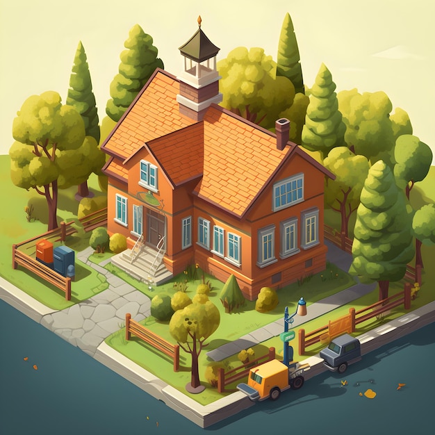 isometric little house cartoon style landscapes Created using generative AI tools