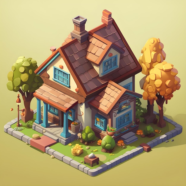 イソメトリックな小さな家 ⁇ 漫画スタイルの風景 ⁇ 生成的なAIツールを使用して作成されました ⁇ 
