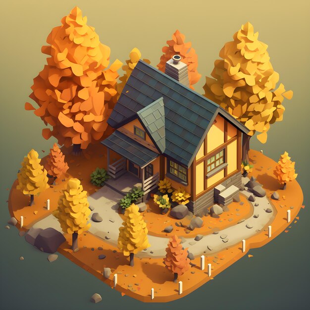 Isometric little house cartoon style landscapes created using generative ai tools