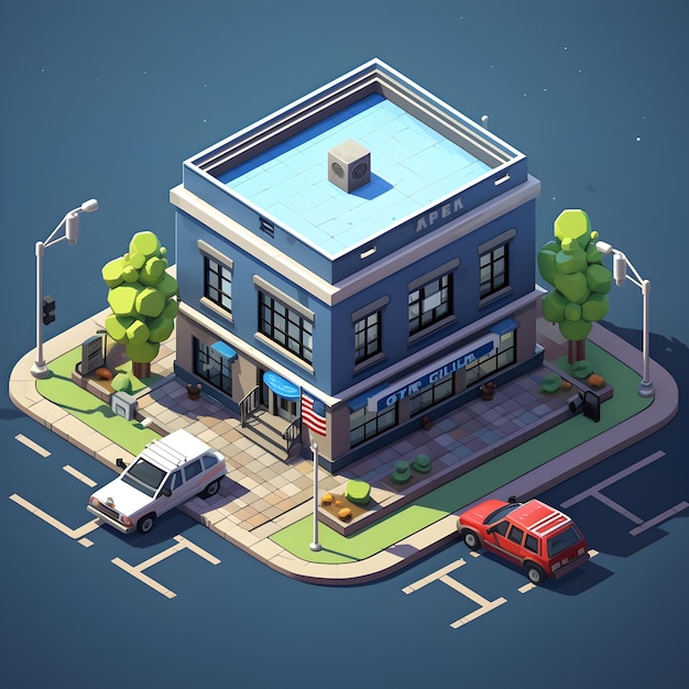 Photo isometric a little police station cartoon style american sd created using generative ai tools