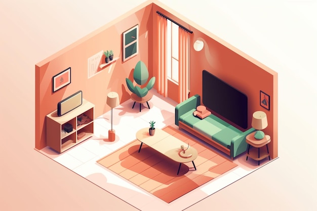 Photo isometric living room design with minimalist style
