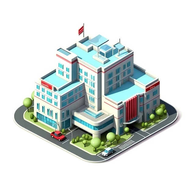 Isometric medical center or hospital icon on white background