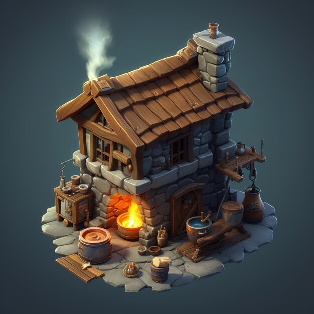 isometric medieval village