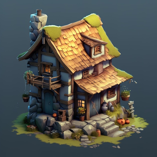 isometric medieval village