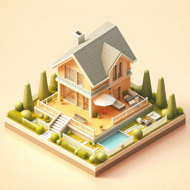 Isometric Miniature of Beautiful Modern House