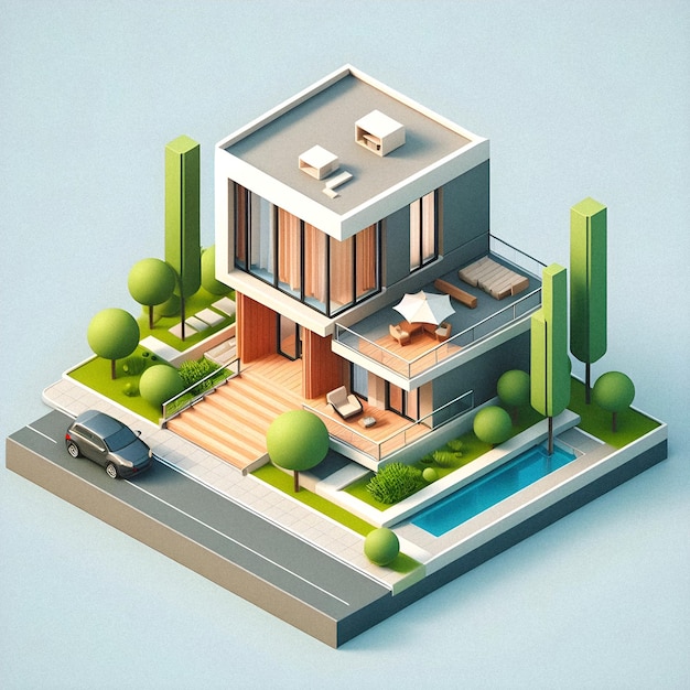 Photo isometric miniature of beautiful modern house