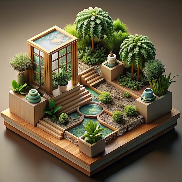 Photo isometric miniature garden