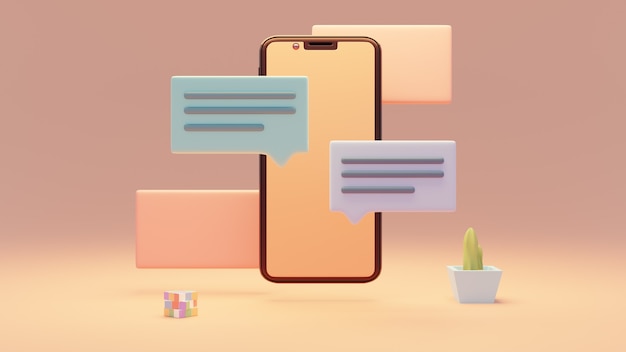 Isometric mobile phone and internet chatting. online communication concept.