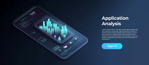 비즈니스 그래프 및 데이터 분석 기능이 있는 아이소메트릭 휴대폰 소프트웨어 개발 크로스플랫폼 테스트를 통한 코딩 프로세스 개념 및 분석 추세 Generative Ai