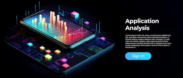 비즈니스 그래프 및 데이터 분석 기능이 있는 아이소메트릭 휴대폰 소프트웨어 개발 크로스플랫폼 테스트를 통한 코딩 프로세스 개념 및 분석 추세 Generative Ai