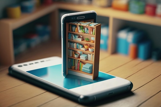 Isometric modern online bookstore or library concept ebooks app