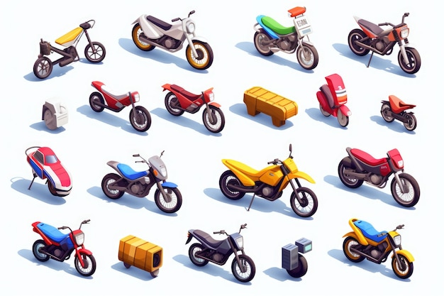 Photo isometric motorcycle realistic illustration game asset