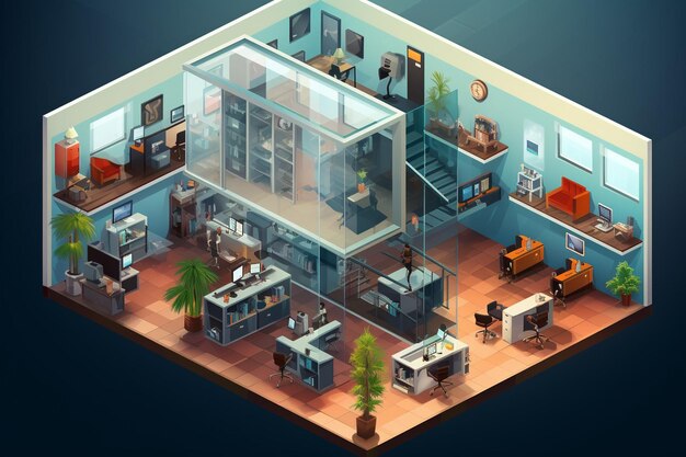 Isometric office different floors composition