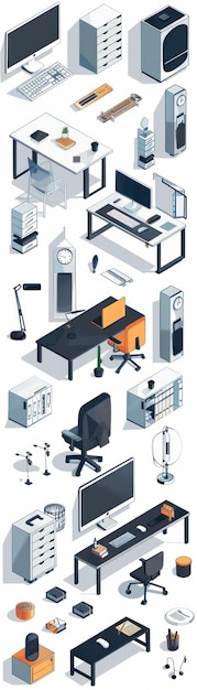 Photo isometric office layout modern furniture and tech on a bright white background