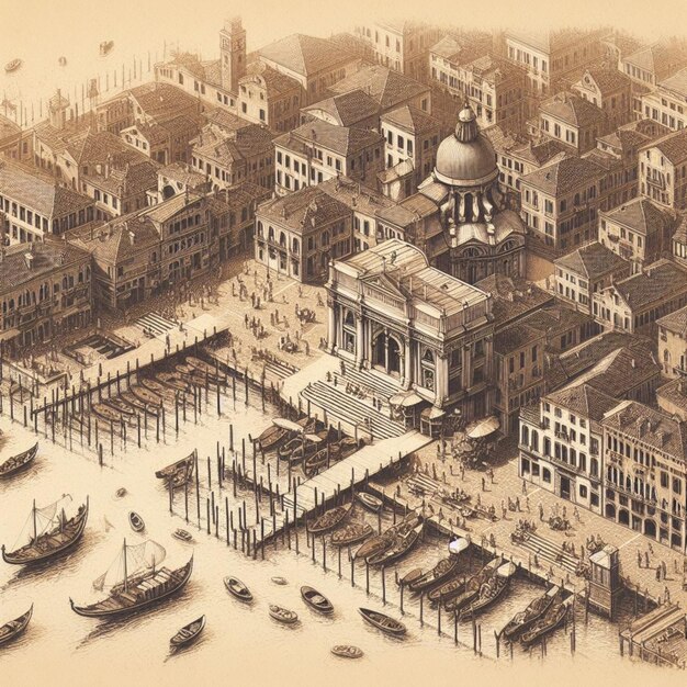 isometric portion on old city illustration