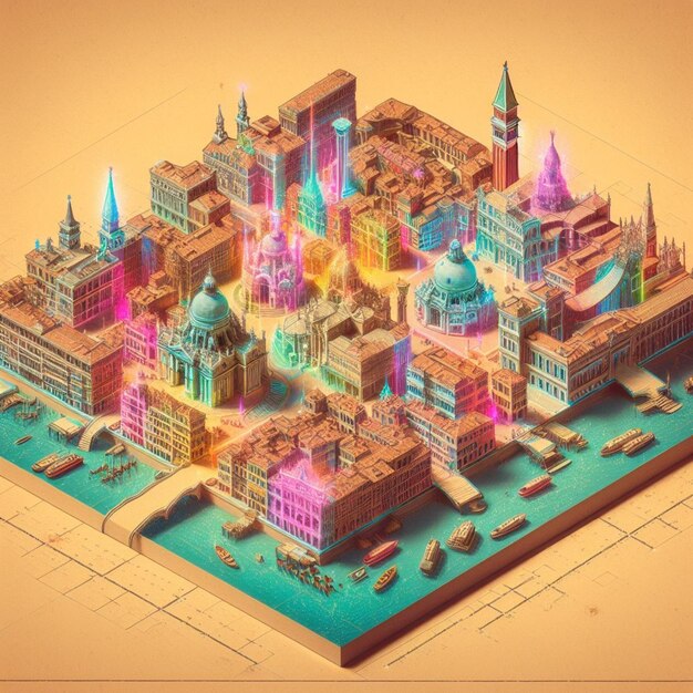 isometric portion on old city illustration