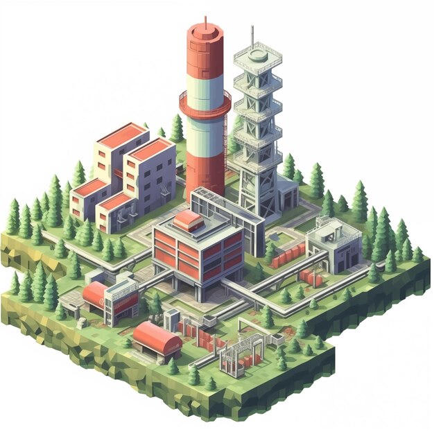 Photo isometric power plant illustration