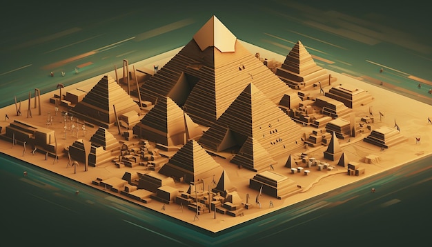 Isometric pyramids of giza creative illustration