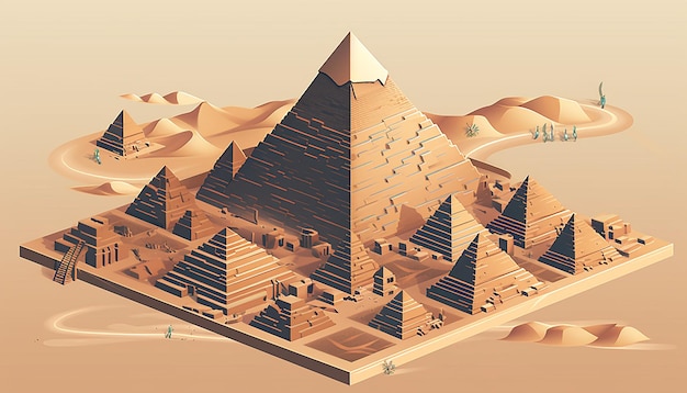 Isometric pyramids of giza creative illustration