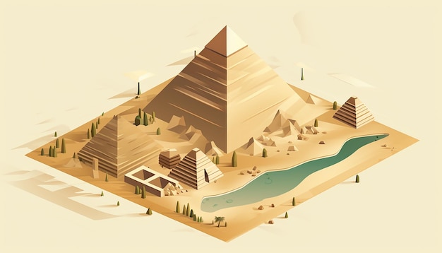 Isometric pyramids of giza creative illustration