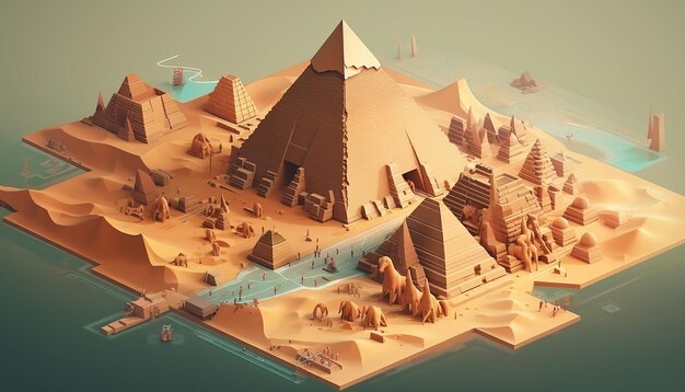 Isometric pyramids of giza creative illustration