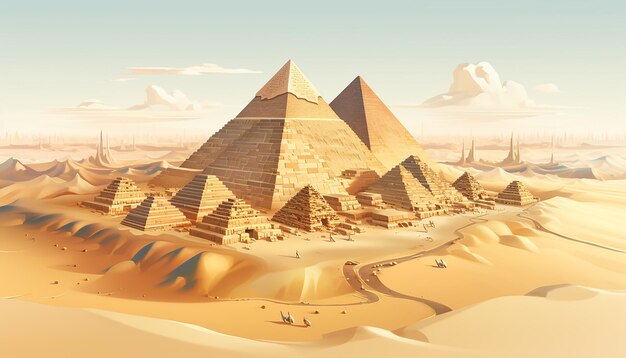 Isometric pyramids of giza creative illustration