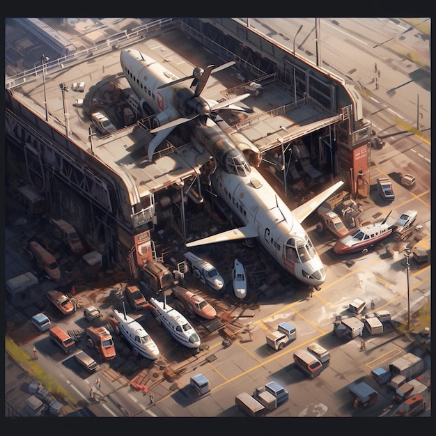 Isometric Rusty Airplane Hangar