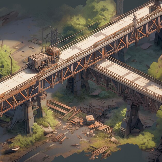 Photo isometric rusty bridge