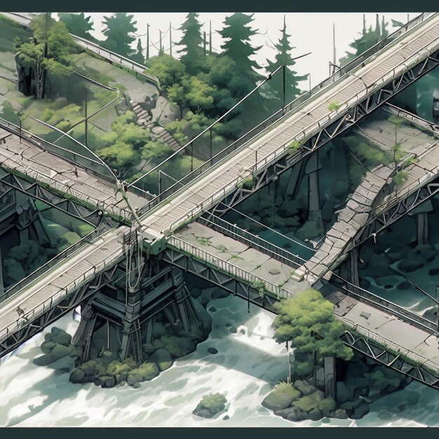 Photo isometric rusty bridge