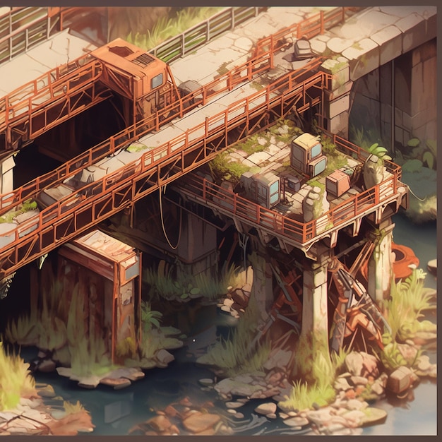 Photo isometric rusty bridge