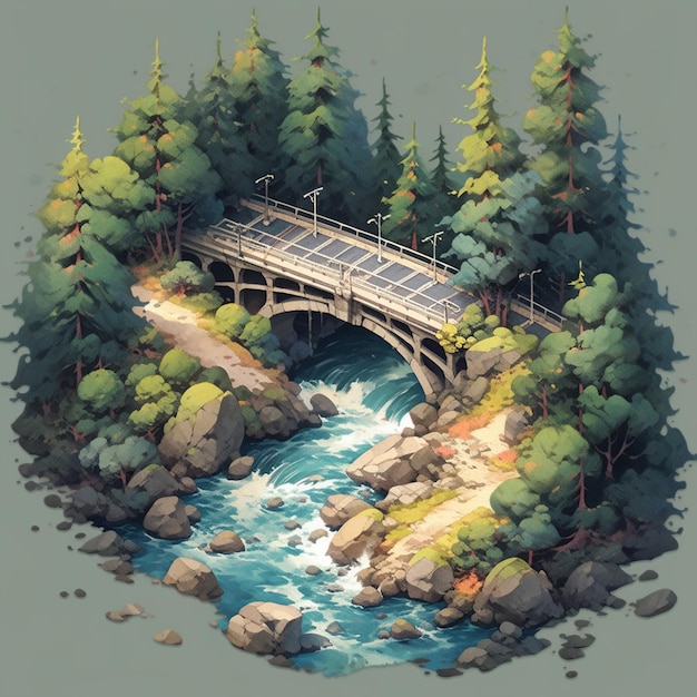 Photo isometric rusty bridge