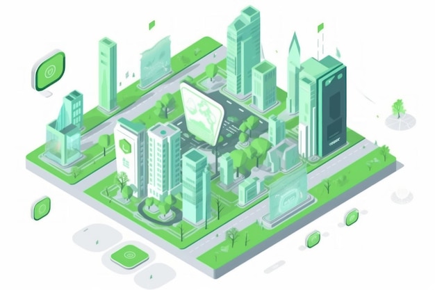 Isometric scheme of green city Generate Ai