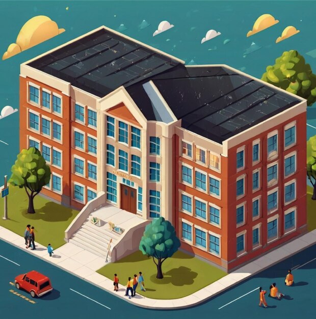 Photo isometric school building illustration